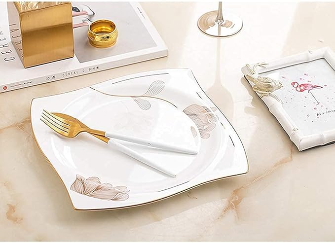 Porcelain Dinnerware Set Line Drawing Petal Decoration Bone China Tableware SetDishes/PlateCeramic DinnerFine China DinnerwareDishwasher Microwave Safe2pcs Plates