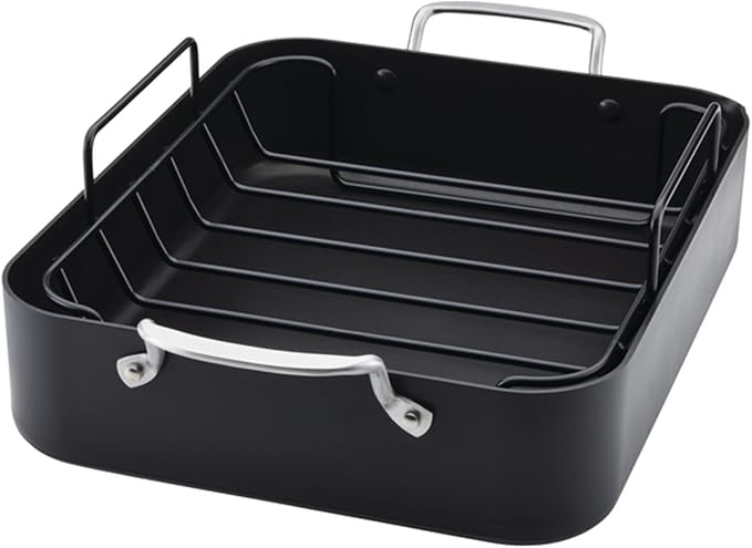 KitchenAid Hard Anodized Roasting Pan/Roaster with Removable Rack 13 Inch x 15.75 Inch - Matte Black