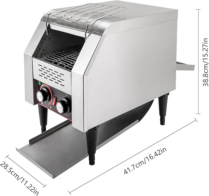 Commercial Conveyor Toaster 150 Slices/Hour 1.3KW Countertop Stainless Steel Bread Toaster with 7 Gears Adjustable Heavy Duty Electric Restaurant Toaster for Bagel Burgers Sandwich Baked Food