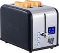 CUSIMAX Stainless Steel 2 Slice Toaster with LED Display Extra-wide Slots 6 Browning Settings Cancel/Bagel/Defrost Removable Crumb Tray Black