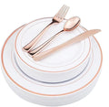WDF-125PCS Rose Gold Plastic Silverware&ampDisposable Plastic Plates - Disposable Plates include 25 Dinner Plate25 Salad Plate25 Forks 25 Knives 25 Spoons for Wedding Party Birthday