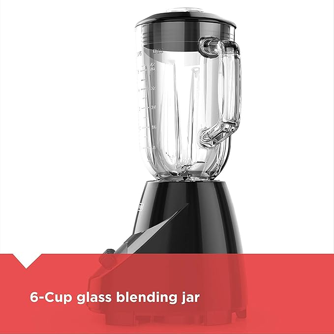 BLACK+DECKER Countertop Blender with 6-Cup Glass Jar 10-Speed Settings Black BL2010BG