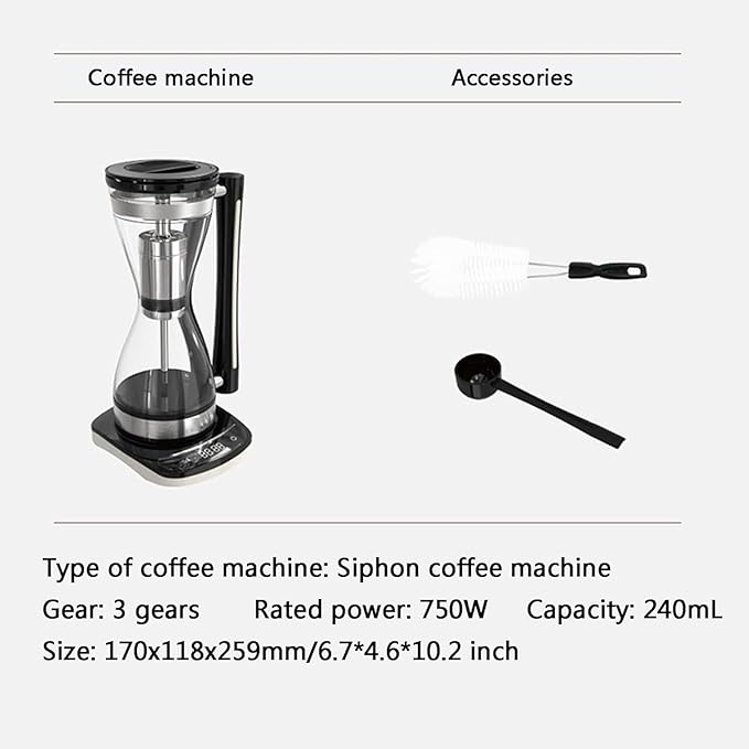 Syphon Vacuum Coffee Maker Glass Electric Siphon Pot 3 Adjustable Gears Intelligent Heat Preservation 240ml Capacity for Use At Home Coffee Shops Offices &amp Other Places