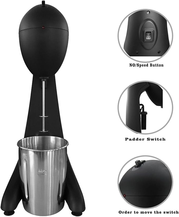 Electric Milkshake Mixer Maker Classic Milkshake Machine 2 Speed Automatic Milk Shake Mixer Drink Mixer with Stainless Steel Milkshake Mixing Cup for Cafes/Shakes/Bars Black