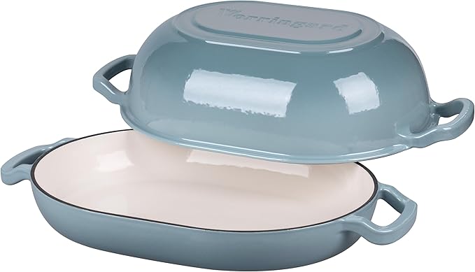 Enameled Cast Iron Sourdough Bread Oven Dutch Oven Loaf Cast Iron Bread Pan for Homemade Bread Baking Meatloaf Pan with Lid 7QT Sea Salt