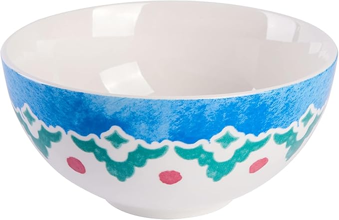 18-Piece Ceramic Dinnerware Set – Round Plates and Bowls with Colorful Patterns Microwave &amp Dishwasher Safe Tableware for 6 (Golen Blue)
