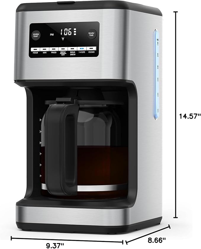 COWSAR 14-Cup Coffee Maker 24-Hour Programmable Coffee Brewer Keep Warm Drip Free Washable Filter Stainless Steel Silver - Commercial Performance