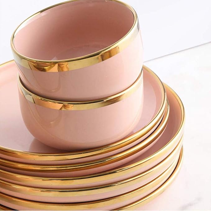 9 Pieces for 2 People Pink Phnom Penh Porcelain Dinner Set Ceramic Plate Bowl Tableware Combination Set