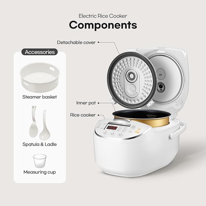 CUCHEN CRM-G0601WUS | 6 Person | Micom Rice Cooker 6 Cup (Uncooked) 1.4Quarts | 12 Cup (Cooked) Slow Cooker and Warmer | Direct Touch control | Nonstick Inner Pot | Delay Timer
