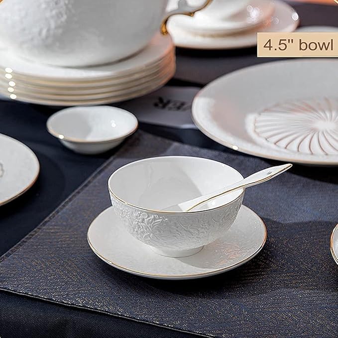 Ceramics Dinner Set Kitchen and Dining Service Durable Kitchen Dinnerware Set Dinner Salad Appitizer Dessert Plate Bowls Best for Indoor and Outdoor Party Creativity Villa Table Decor (Blue 28Pcs)