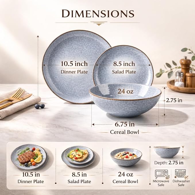 AmorArc Ceramic Dinnerware SetsHandmade Reactive Glaze Stoneware Plates and Bowls SetsHighly Scratch Resistant | Dishwasher &amp Microwave Safe Dishes SetService for 4 (12pc)