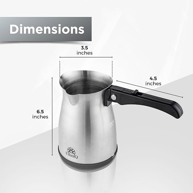 ETHNIQ Turkish Coffee Pot - Stainless Steel 120V 1 to 4 Cup Capacity Coffee Maker with Foldable Handle for Home &amp Travel &amp on-off Button (Slow Brew)
