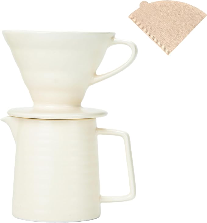 Pour Over Coffee Maker SetCeramic Coffee Maker With 40 pcs Paper Filter15oz/450ml Pour Over Coffee Dripper (White)
