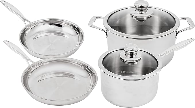 Swiss Diamond Premium Clad 5-Ply Stainless Steel 6 Piece Cookware Set Induction Compatible Pots and Pans Set Includes Skillets Saucepan Dutch Oven and Lids - Oven and Dishwasher Safe