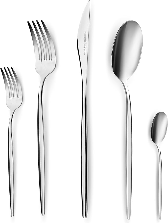 Karaca Lizbon - 18/10 Stainless Steel Silverware Set for 12 60 Piece Heavy Duty Flatware Set Dishwasher Safe Modern Cutlery incl. Kitchen Forks Spoons Knives Eating Utensils Sets - Platin