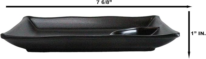 Ebros Gift Contemporary Ridged Matte Black Melamine Series Dinnerware Serveware Kitchenware Set Japanese Chinese Restaurant Supply (Pack Of 6 Rectangular Sushi Appetizer Entree Partitioned Plates)