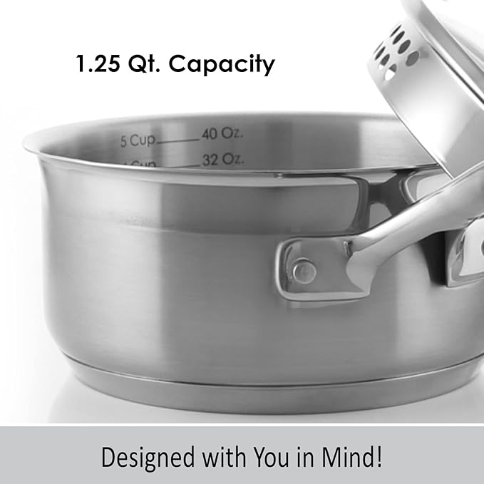 Chantal Induction 21 Steel 1.25 qt SaucePan with Tempered Glass Lid Brushed Stainless Steel