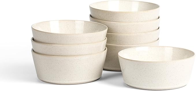 Stone Lain Claire 8-Piece Bowl Set Stoneware Bowls Dishwasher and Microwave Safe Dish Set for 8 White