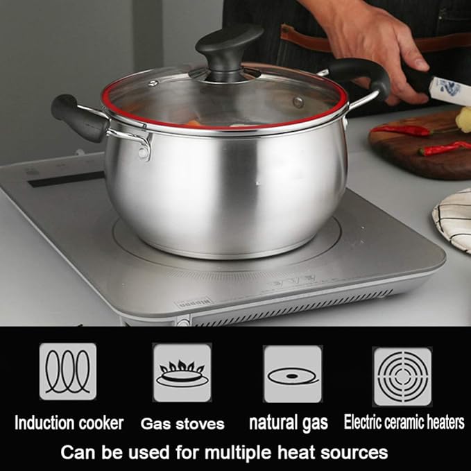 2-Piece cookware Set Stainless Steel Soup Pot Mini Steamer with Tempered Glass lid Sturdy Handle Suitable for All Gas Induction cookers Easy to Clean Cookware