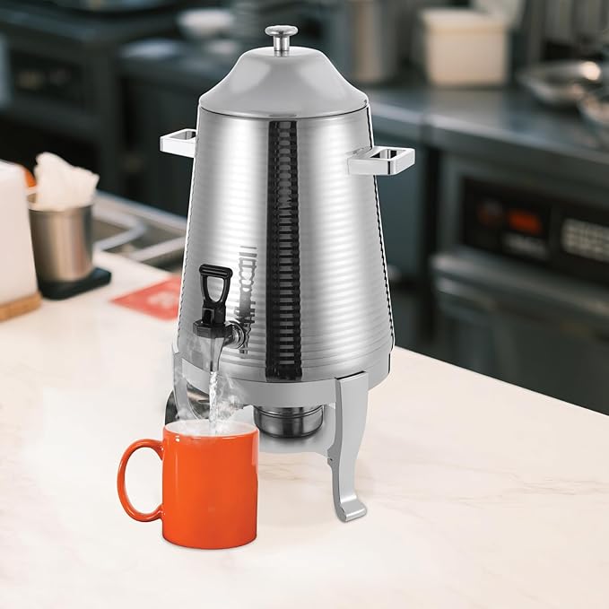 Coffee Urn With Fuel Holder 3.43 Gallon/13L Stainless Steel Beverage Dispensers for Coffee Tea Milk Juice Water Hot Drink Dispenser with Stand Chafer Urn with Spigot for Parties Catering (Silver)