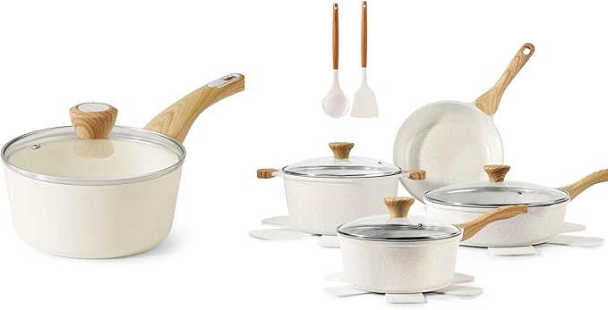 SENSARTE 13-Piece Nonstick Ceramic Cookware SetSilicone Tools and Pot Protectors1.5 Quart Ceramic Nonstick Sauce Pan with LidNon stick Saucier Pan Induction Pot