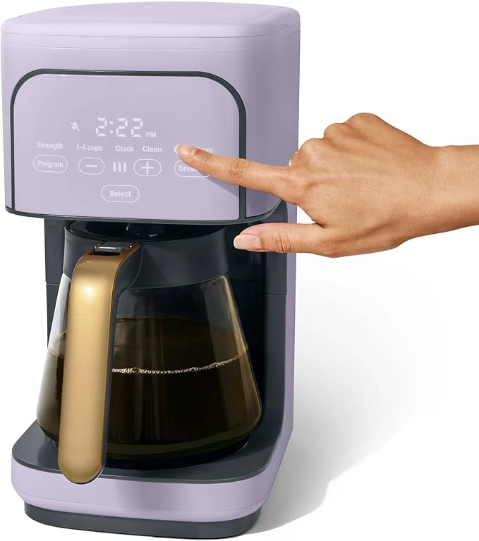 12 Cup Programmable Coffee Maker with Glass Carafe Reusable Filter and Touch Display (Lavender)