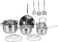 ANGGREK Stainless Steel Cookware Set Flat Bottom Pots with Kettle and Spatula for Induction Cooking and Home Chefs