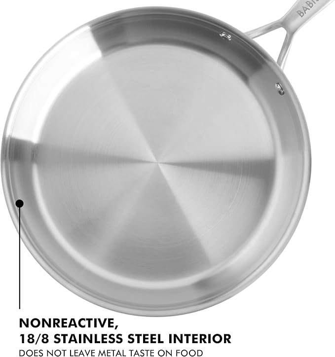 Babish 10-Inch Tri-Ply Stainless Steel Frying Pan – Professional Grade Skillet for Searing Sautéing &amp Everyday Cooking