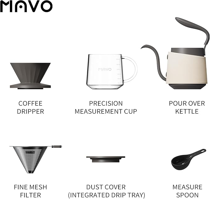 Pour Over Coffee Maker Set Pour Over Kettle Coffee Dripper Glass Coffee Server with Scale Stainless Steel Filter (Grey)