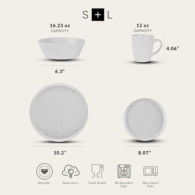 Stone lain Jade Stoneware Dinnerware Set 32-Piece Service for 8 White