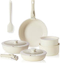 Hexago 12-Piece White Granite Non-Stick Cookware Set with Detachable Handles – All-in-One Healthy Non-Toxic Pots and Pans for All Stovetops Dishwasher-Safe