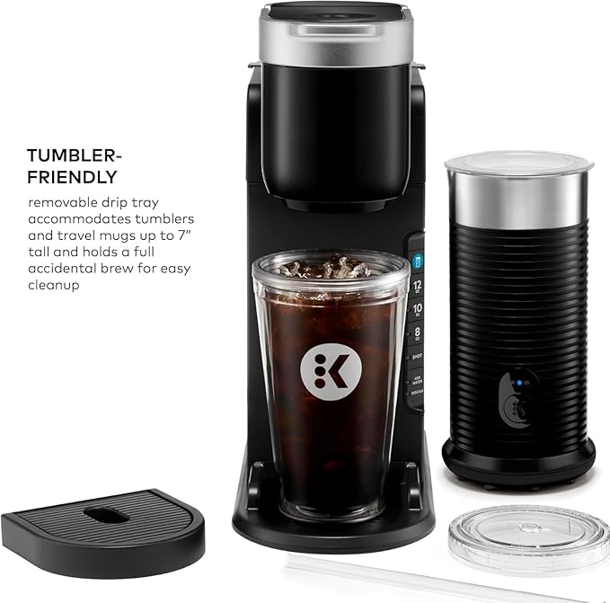 Keurigkk Café Barista Bar Single Serve Coffee Maker &amp Milk Frother | Brews Lattes Cappuccinos Coffee | | Dishwasher Safe Parts | Energy Efficient | Matte Black