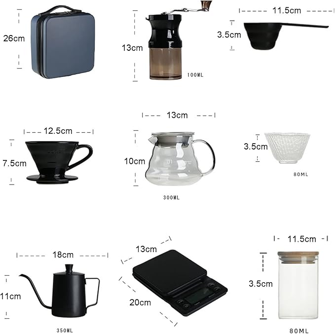 Pour Over Coffee Maker Gift Set All in 1 Coffee Accessories Tools304 Stainless Gooseneck KettleCoffee Grinder V60 Dripper Brewer Filters Serving of Coffee Set Travel Bag (Size : J)