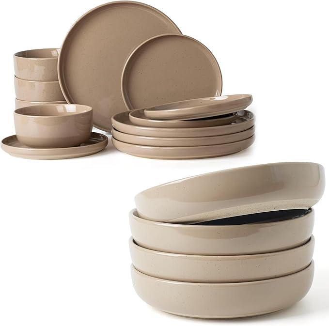 Famiware Milkyway Plates and Bowls Set For 4 16-Piece Dinnerware Sets Cinnamon Brown