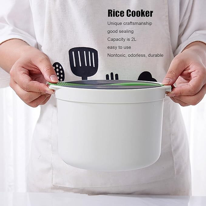 Microwave Rice Cooker 2L with Lid Spoon Strainer Steaming Pot for Home Office Use Suitable for All Rice Quinoa Polenta Potatoes Dishwasher Safe BPA PP Material Green