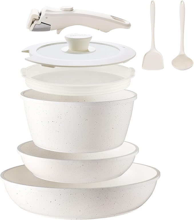 8PCS Ceramic CookwareNonstick Ceramic Pan Removable Handle Pots and Pans Set Stackable Pan Set Nonstick Pots and Pans Set Non Stick pot for HomeRV