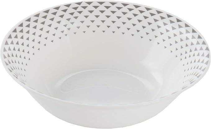 12 Piece Opal Glass Dinnerware Set in White with Grey Accents Geometric Casual Round Dishwasher Safe