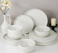 Kitchen Plates and Bowls Set Dinner Set for 4 Handpainted Dinner ware Sets Microwave Safe Plates and Bowls Sets Stone Plate White Stoneware Scratch Resistant (Arctic Frost)