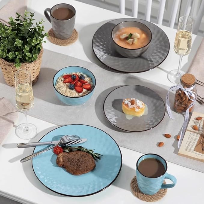 16 Stoneware Dinnerware Set with Dinner Plate Dessert Bowl Mug Tableware