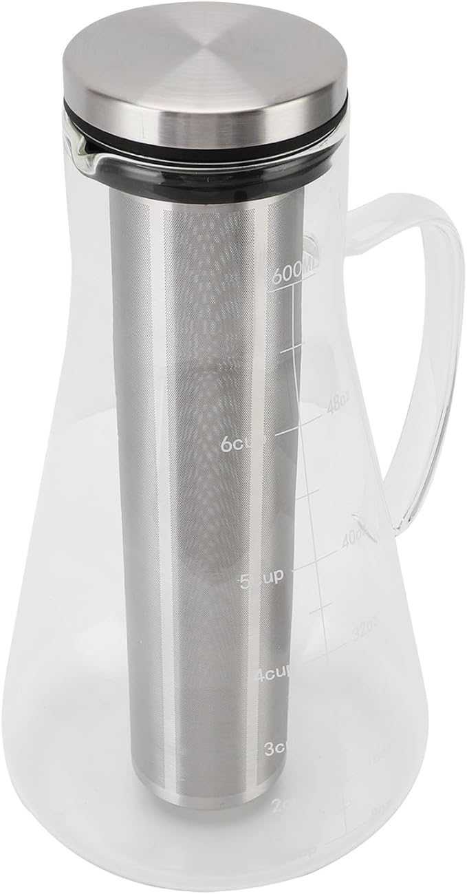 Cold Brew Coffee Maker 1600ML Stainless Steel Filter Temperature Proof Iced Coffee Brewer with Ergonomic Handle for Home Office