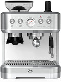 15 Bar Semi-Automatic Espresso Machine with Built-in Grinder Milk Frother &amp Steam Wand Italian Pump 2.5l Water Tank Stainless Steel Coffee Maker
