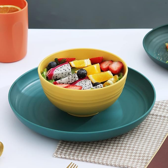 Kyraton Plastic Dinnerware Set of 16 Pieces Unbreakable And Reusable Light Weight Plates Mugs Bowls Dishes Easy to Carry And Clean Microwave Safe BPA Free Dishwasher Safe Service For 4 (Mutil Color)