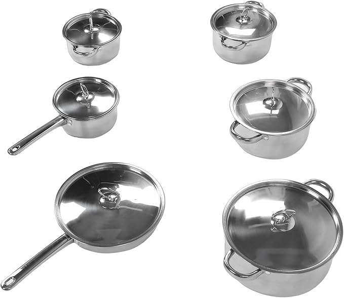 Stainless Steel Cookware Set Pot and Pan Set with Lid and Riveted Handle for Induction Cooker Kitchen Cooking Utensil for Home