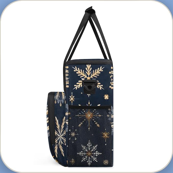 Christmas Snowflakes Coffee Maker Carrying Bag Magical Snowflakes Travel Storage Bag Compatible with K-Mini or K-Mini Plus Single Serve Coffee Brewer Carrying Case with Pockets &amp Shoulder Strap