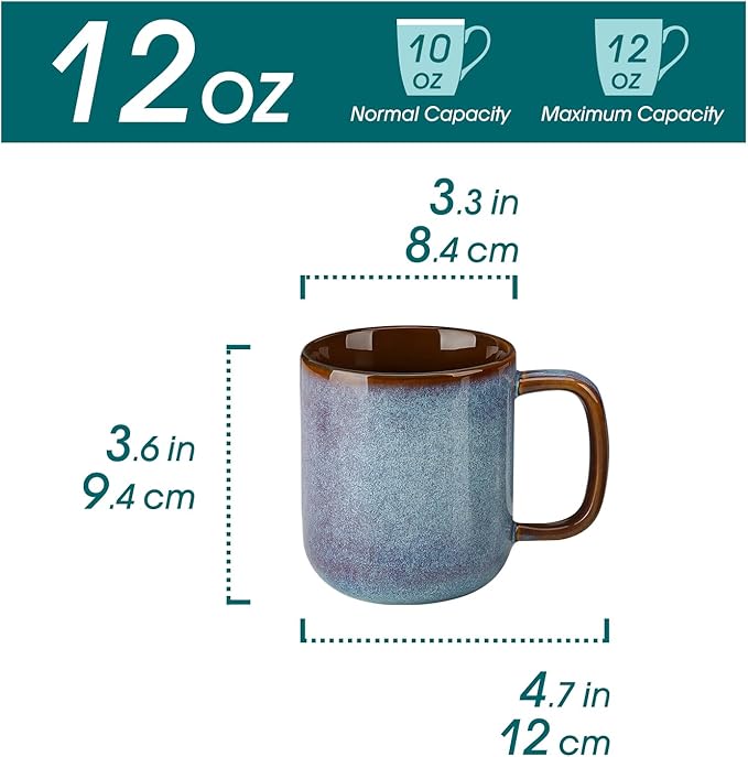 vancasso ONION Ceramic Plates and Bowls Sets 12 Pieces Blue Dinnerware Sets and Coffee Mugs Set of 6 12 oz Coffee Cups Ceramic Stoneware Mugs with Handle for Latte Tea Cappuccino