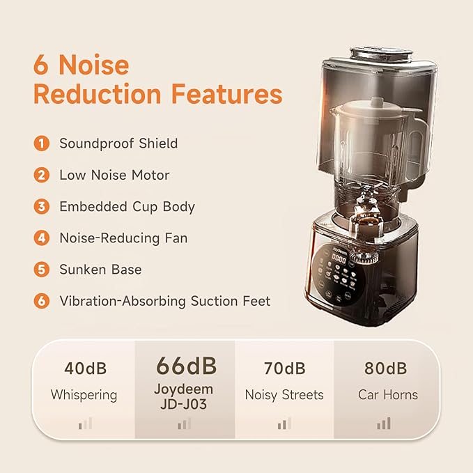 Joydeem JD-J03 Cooking Blender with Soundproof Shield Hot Cold Blender for Filter-free Soy Milk &amp Juice 8-Speed and Temperature Control 12H Preset 1100ml White