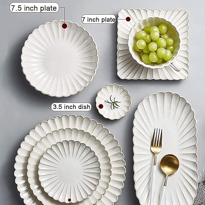 Ceramics Dinner Set Kitchen and Dining Service Durable Kitchen Dinnerware Set Dinner Salad Appitizer Dessert Plate Bowls Best for Indoor and Outdoor Party Creativity Villa Table Decor (A 18pcs)