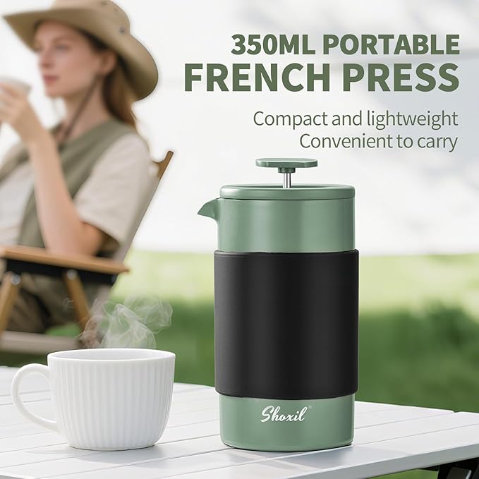 French Press – 350ml Stainless Steel Coffee Press 2 Cup Cafetiere for Ground Coffee Portable French Press