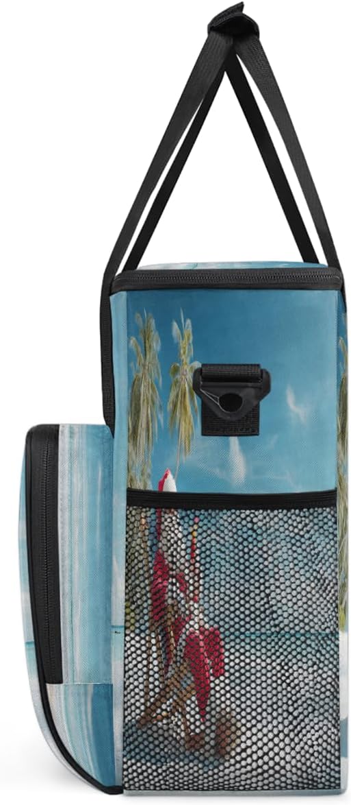 Merry Christmas Funny Santa Claus Beach Coffee Maker Carring Bag Travel Carrying Storage Tote Bag Compatible with Keurig K-Mini or K-Mini Plus Portable Single Serve Coffee Brewer Case with Pockets