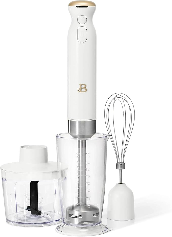 Cordless Immersion Blender 5-in-1 Set | Rechargeable Hand Blender with Chopper Whisk &amp Measuring Cup | 6 Variable Speeds | Stainless Steel Blades | BPA-Free | Stick Blender
